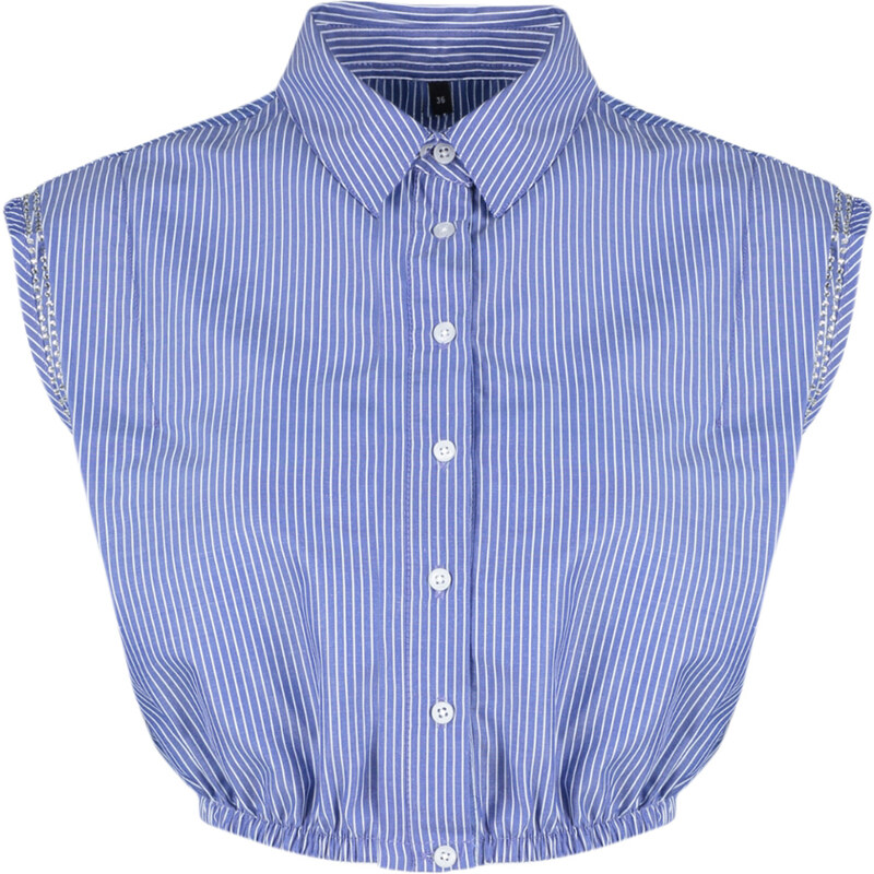 Trendyol Navy Blue Striped Woven Shirt with Stones on the Sleeves and Elastic Waist