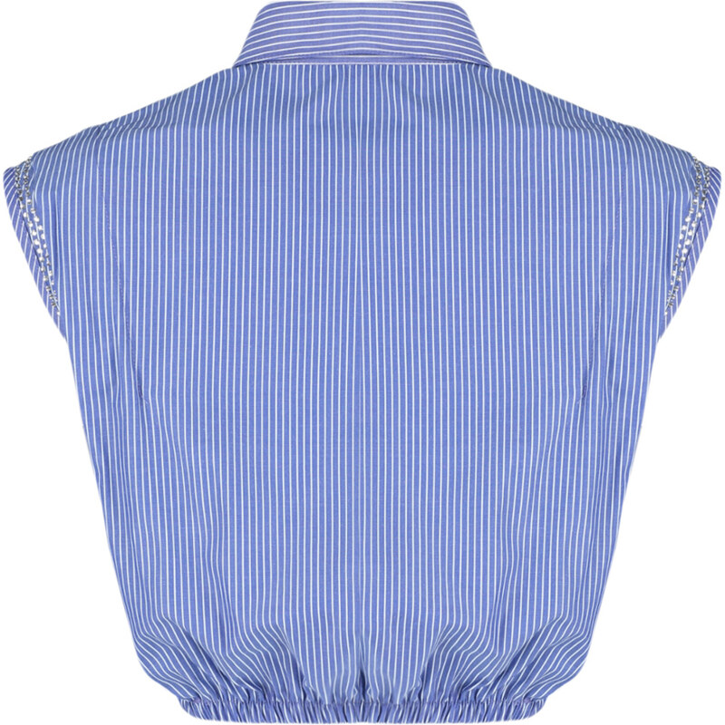 Trendyol Navy Blue Striped Woven Shirt with Stones on the Sleeves and Elastic Waist