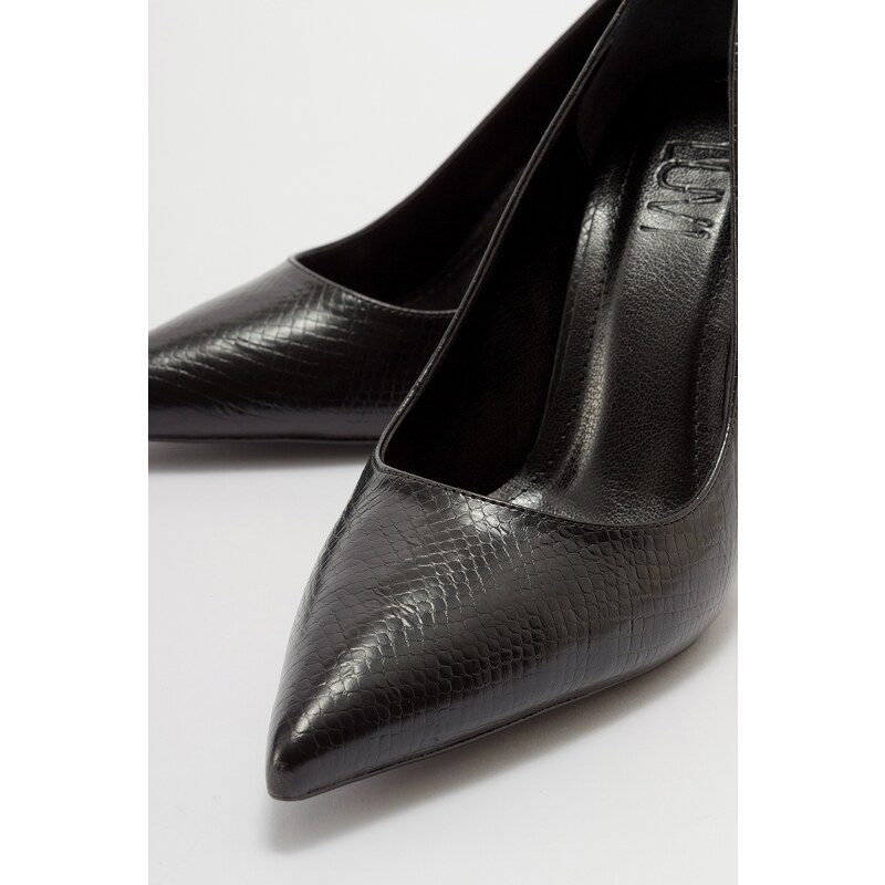 LuviShoes MOVES Women's Black Patterned Heeled Shoes