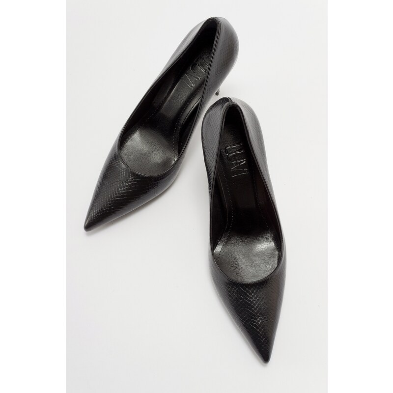 LuviShoes MOVES Women's Black Patterned Heeled Shoes