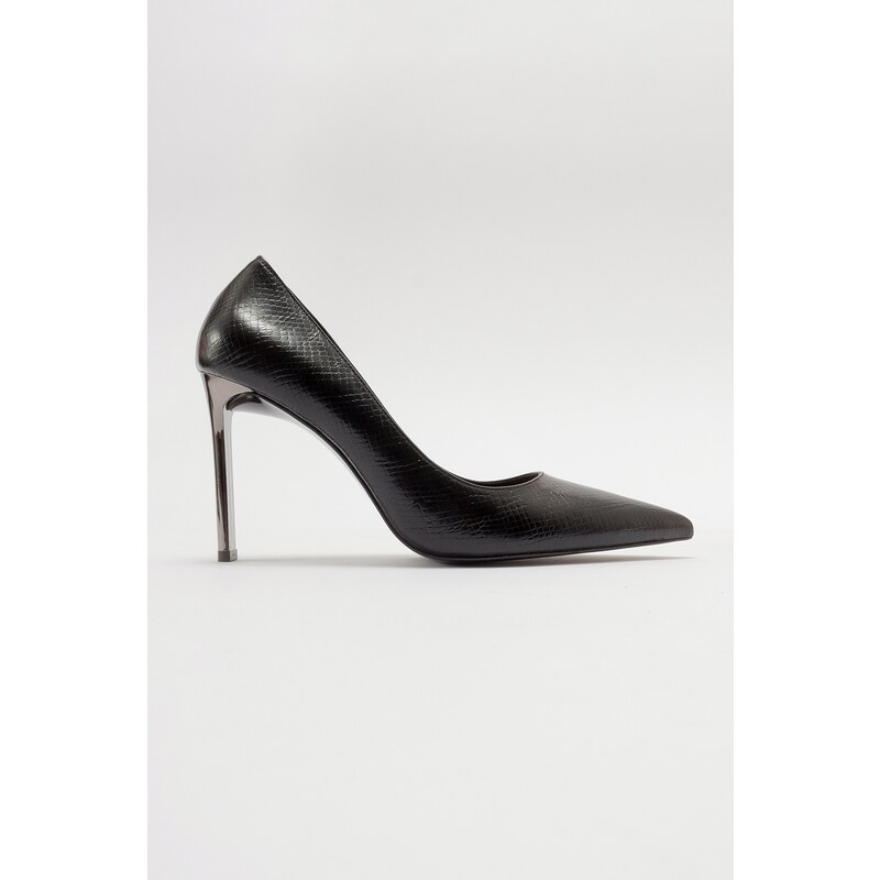 LuviShoes MOVES Women's Black Patterned Heeled Shoes