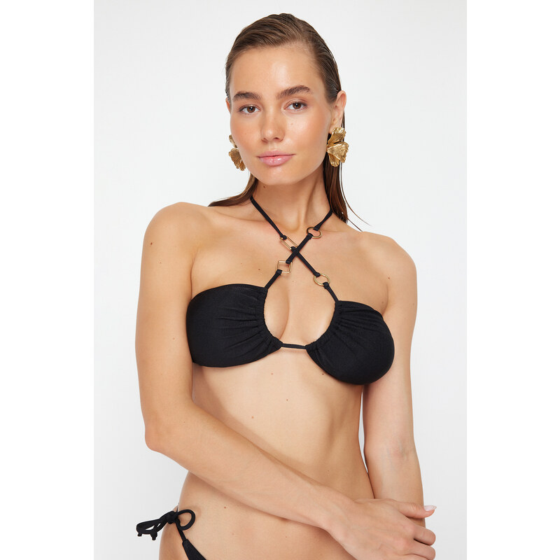 Trendyol Black Strapless Accessory Bikini Top