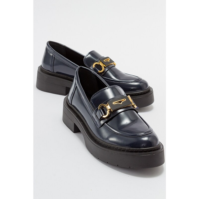 LuviShoes UNTE Navy Blue Split Women's Loafer