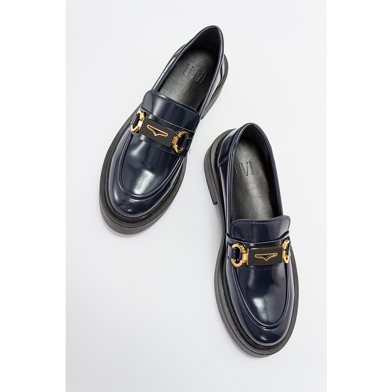 LuviShoes UNTE Navy Blue Split Women's Loafer