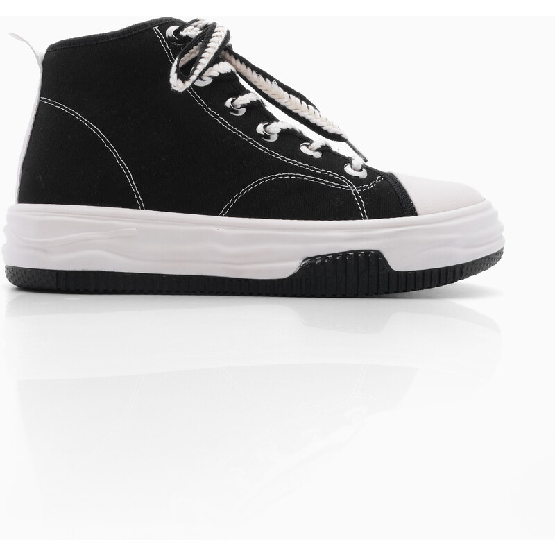 Marjin Women's Lace-up Sneaker High Ankle Cloth Sneakers Elesva black.