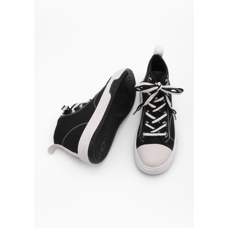 Marjin Women's Lace-up Sneaker High Ankle Cloth Sneakers Elesva black.