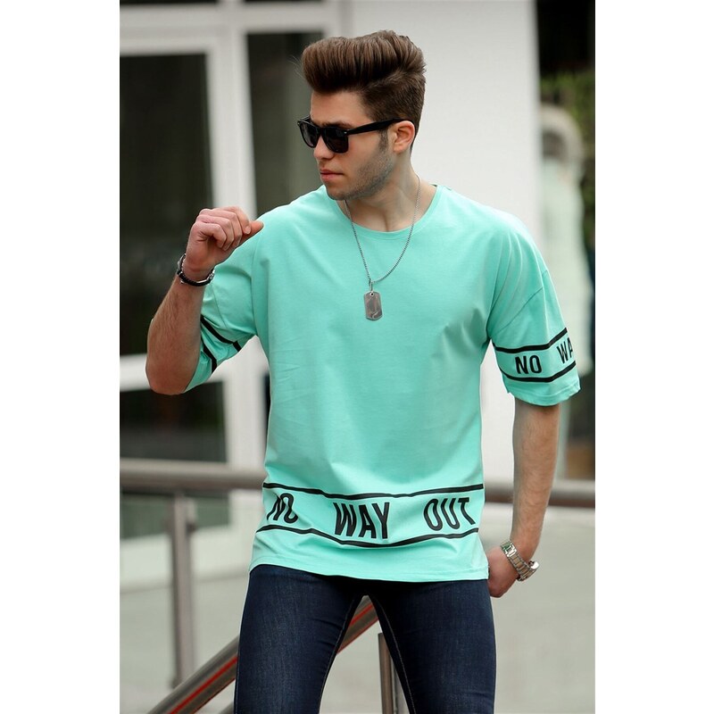 Madmext Men's Printed Turquoise T-Shirt 4483