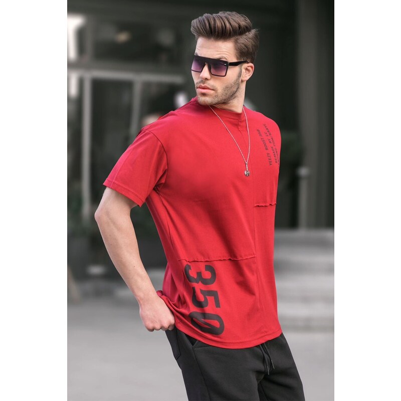 Madmext Burgundy Printed Crew Neck Men's T-Shirt 6089