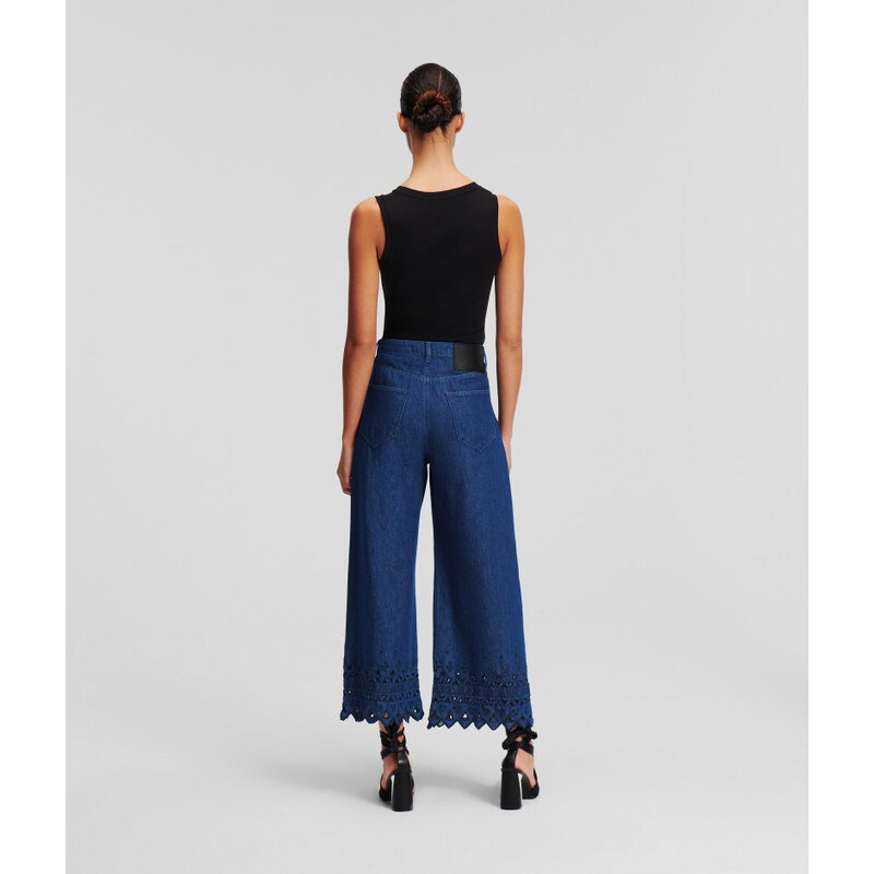 DŽÍNY KARL LAGERFELD EMBROIDERED DENIM CULOTTES