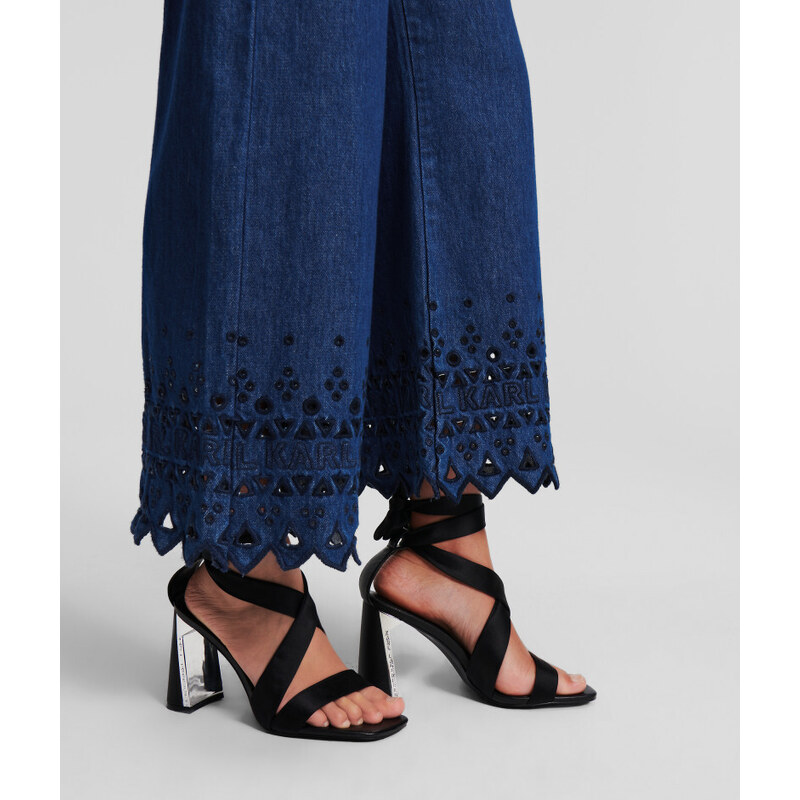 DŽÍNY KARL LAGERFELD EMBROIDERED DENIM CULOTTES