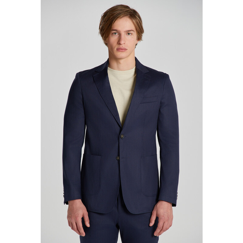 SAKO GANT SLIM COTTON LINEN SUIT BLAZER modrá 52