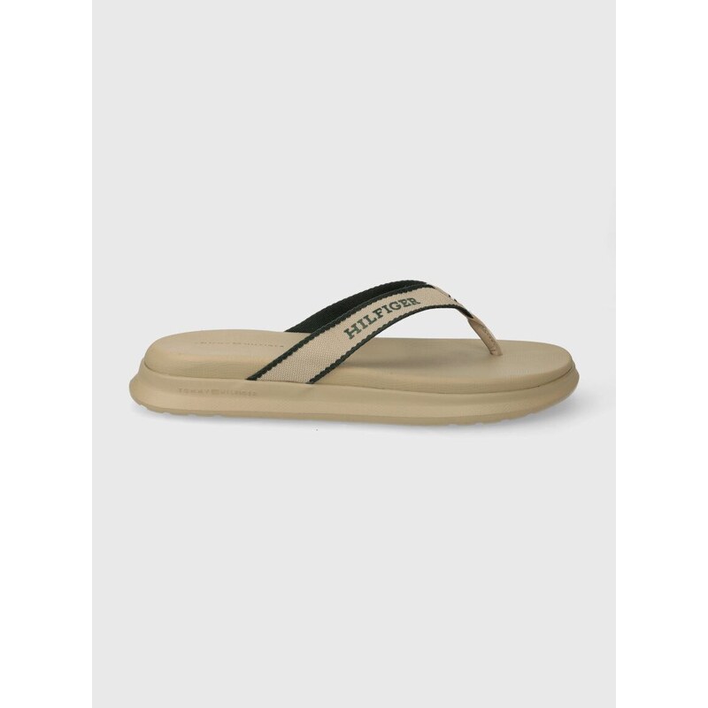 Žabky Tommy Hilfiger DUAL DENSITY TOE BEACH SANDAL pánské, béžová barva, FM0FM05015