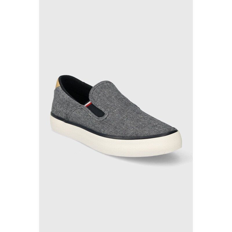 Tenisky Tommy Hilfiger TH HI VULC LOW SLIPON CHAMBRAY pánské, tmavomodrá barva, FM0FM04947