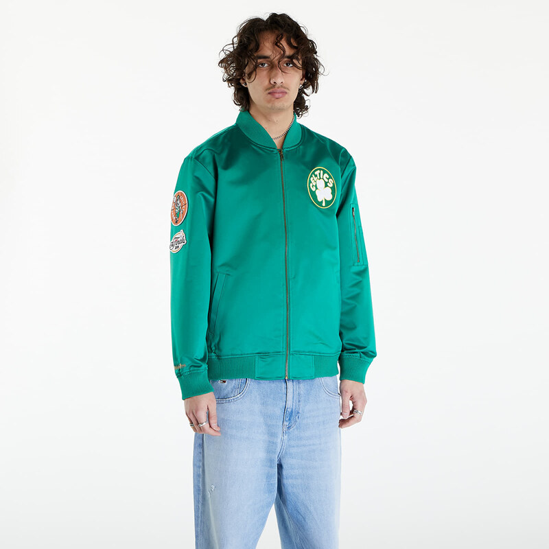 Pánský bomber Mitchell & Ness NBA Lightweight Satin Bomber Vintage Logo Celtics Kelly Green