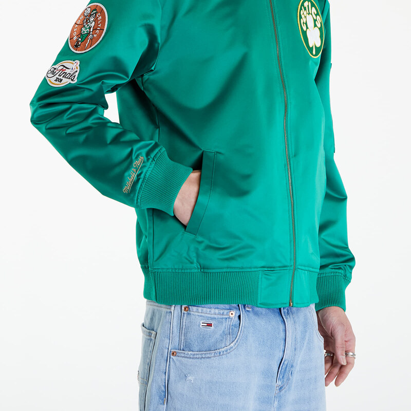 Pánský bomber Mitchell & Ness NBA Lightweight Satin Bomber Vintage Logo Celtics Kelly Green