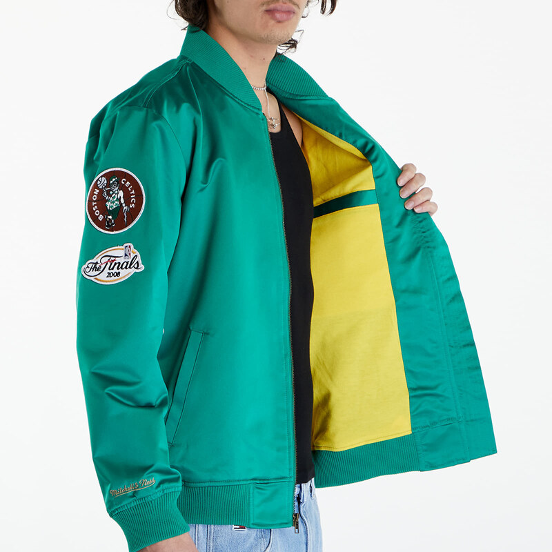 Pánský bomber Mitchell & Ness NBA Lightweight Satin Bomber Vintage Logo Celtics Kelly Green