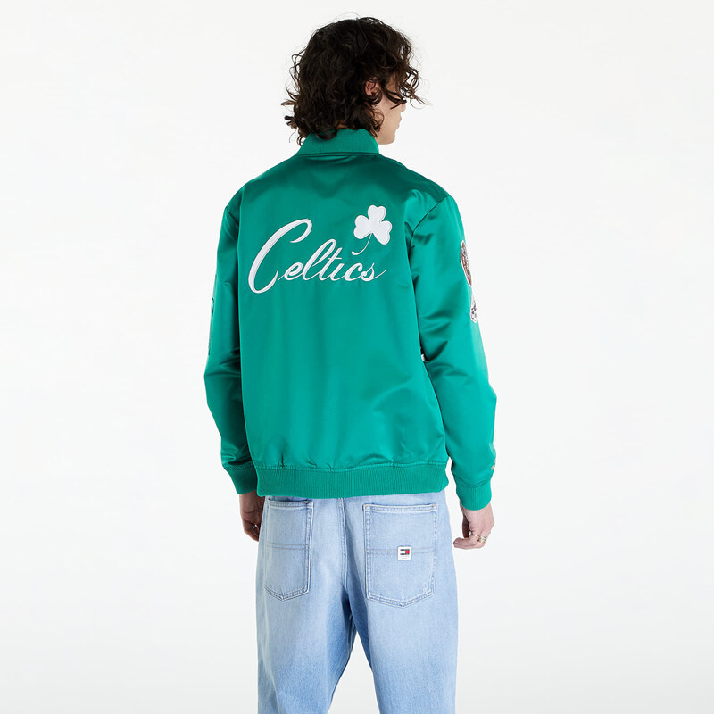 Pánský bomber Mitchell & Ness NBA Lightweight Satin Bomber Vintage Logo Celtics Kelly Green