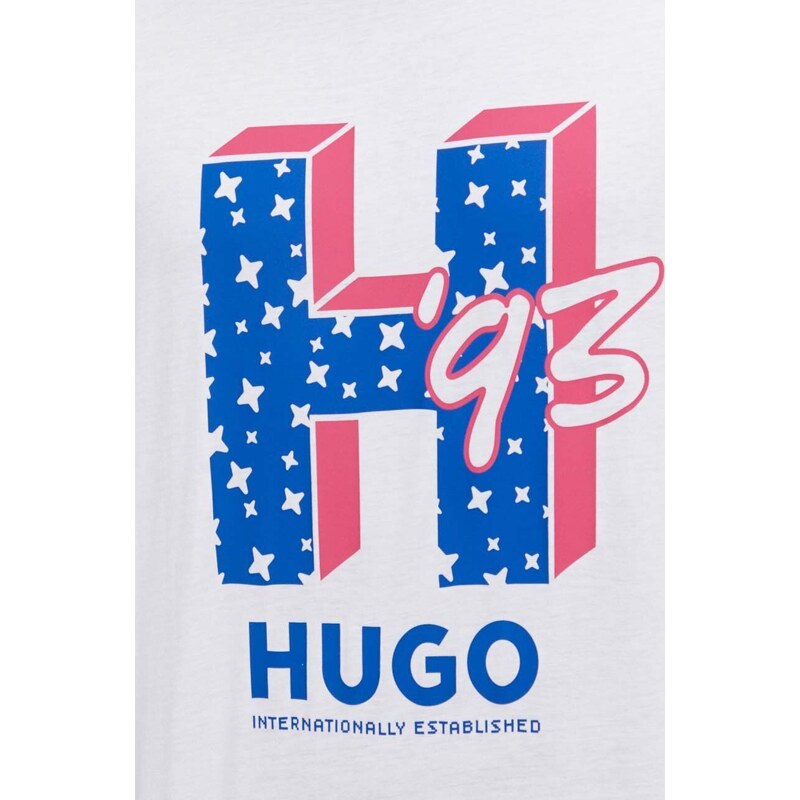 Bavlněné tričko Hugo Blue bílá barva, s potiskem