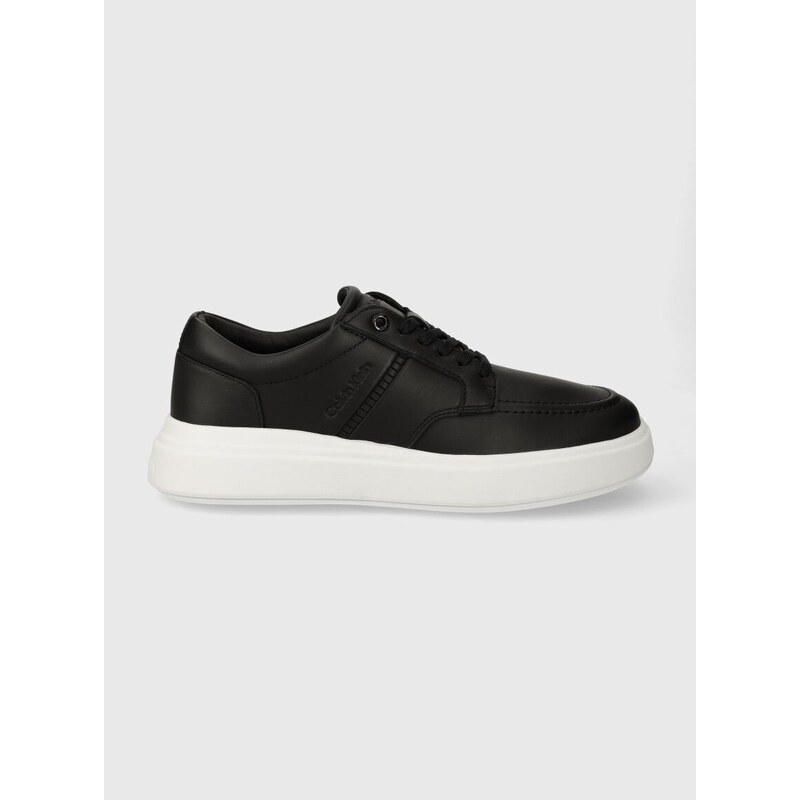 Kožené sneakers boty Calvin Klein LOW TOP LACE UP TAILOR černá barva, HM0HM01379