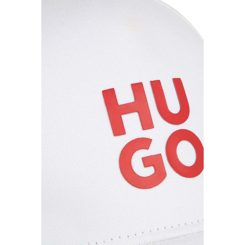 Dětská bavlněná kšiltovka HUGO bílá barva, s aplikací