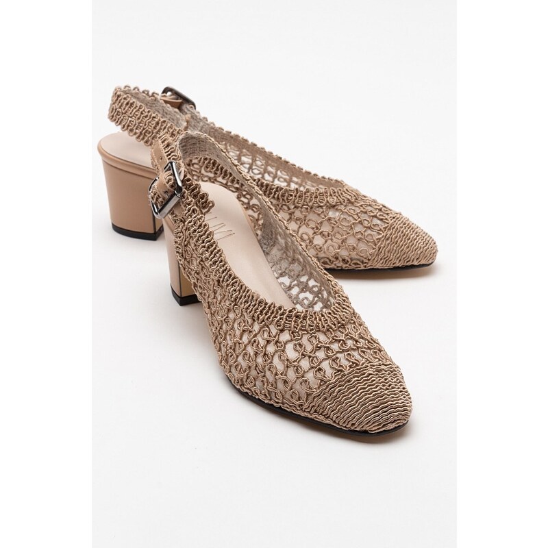 LuviShoes LOPA Women's Dark Beige Knitted Heeled Shoes.