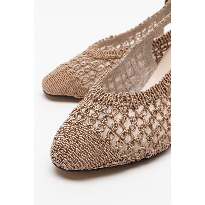 LuviShoes LOPA Women's Dark Beige Knitted Heeled Shoes.