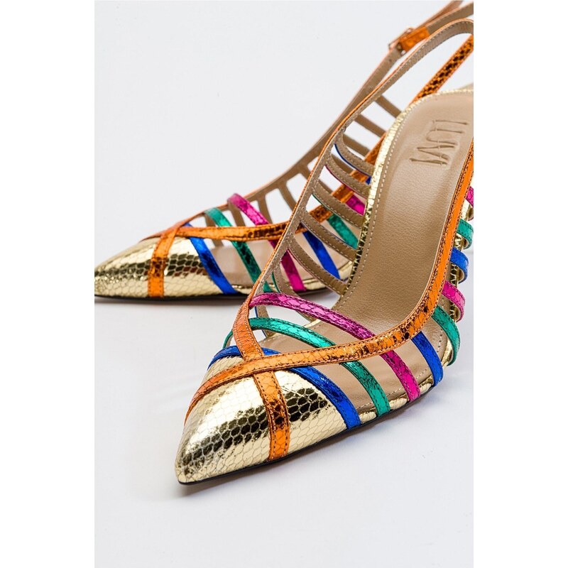 LuviShoes Gesto Gold Multi Women's Heeled Shoes