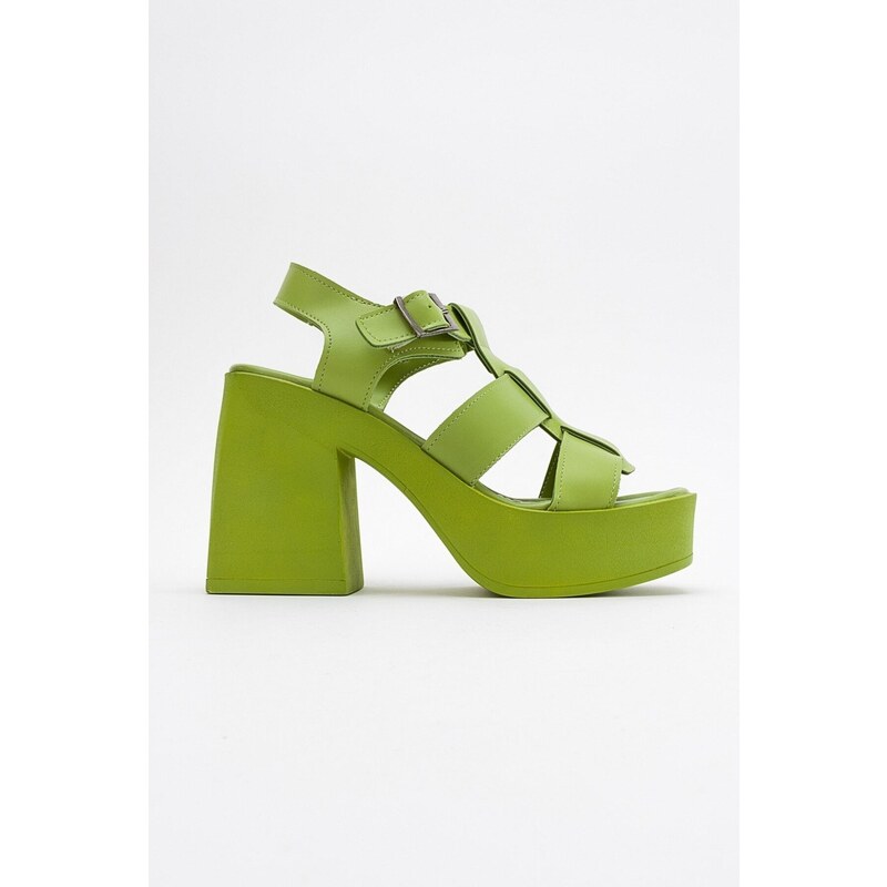 LuviShoes Women's Prek Green Heeled Sandals