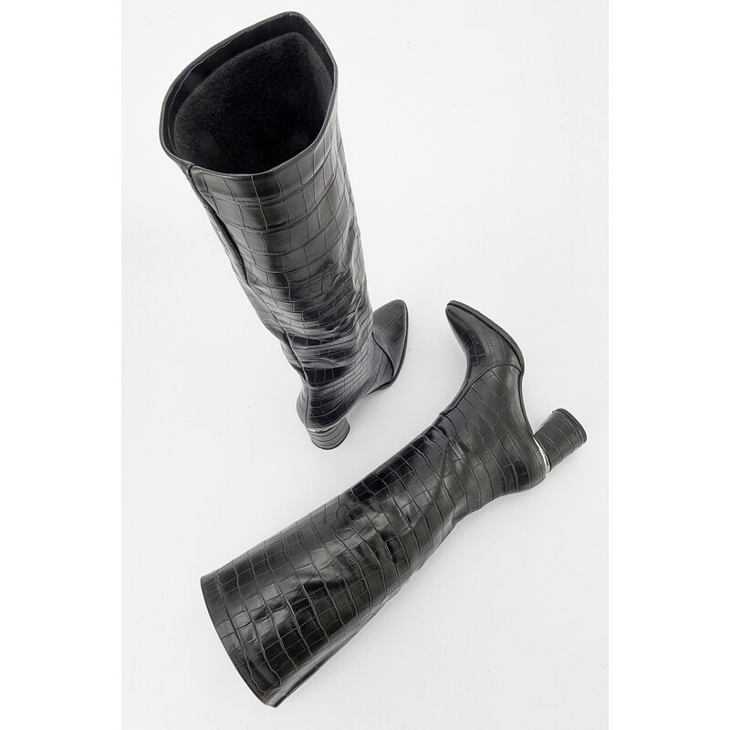 LuviShoes BELIS Black Print Women's Heeled Boots