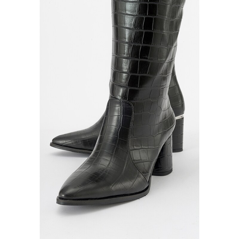 LuviShoes BELIS Black Print Women's Heeled Boots