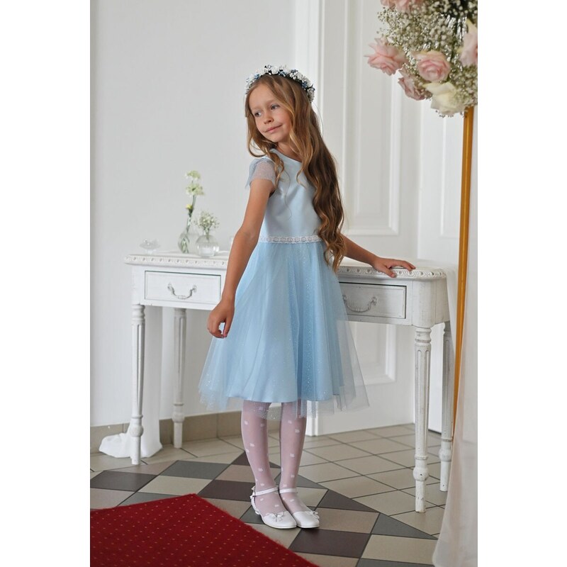 Dívčí luxusní šaty Klára modré s tylem MK43