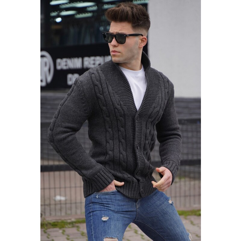 Madmext Anthracite Knitted Cardigan 9053