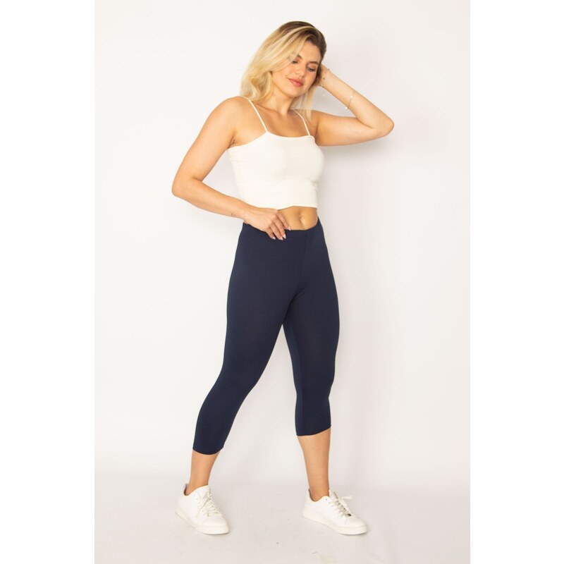 Şans Women's Plus Size Navy Blue Lycra Jersey Leggings Trousers