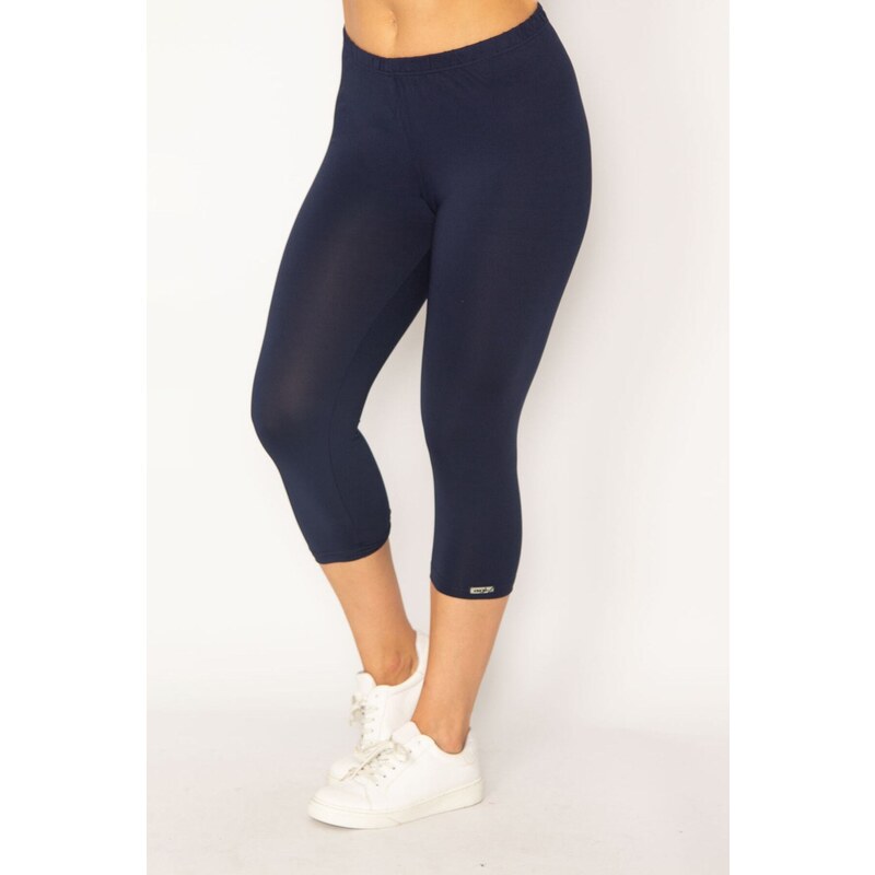 Şans Women's Plus Size Navy Blue Lycra Jersey Leggings Trousers