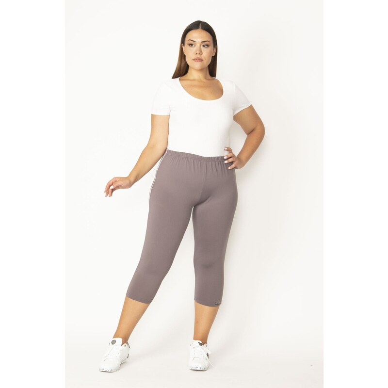 Şans Women's Plus Size Mink Side Stripe Leggings Capri Pants