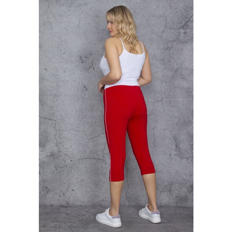 Şans Women's Plus Size Red Side Striped Leggings and Capri Pants