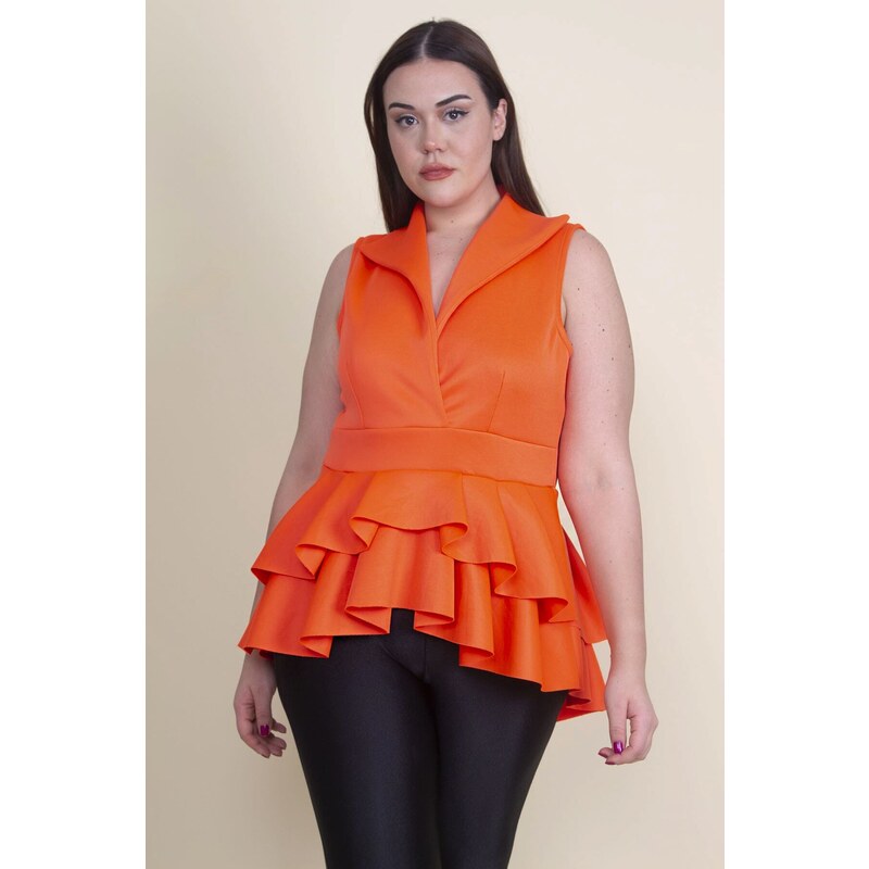 Şans Women's Plus Size Orange Flounce Detailed Tunic