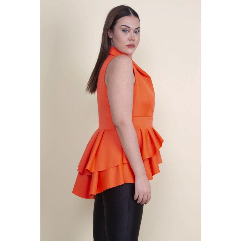 Şans Women's Plus Size Orange Flounce Detailed Tunic