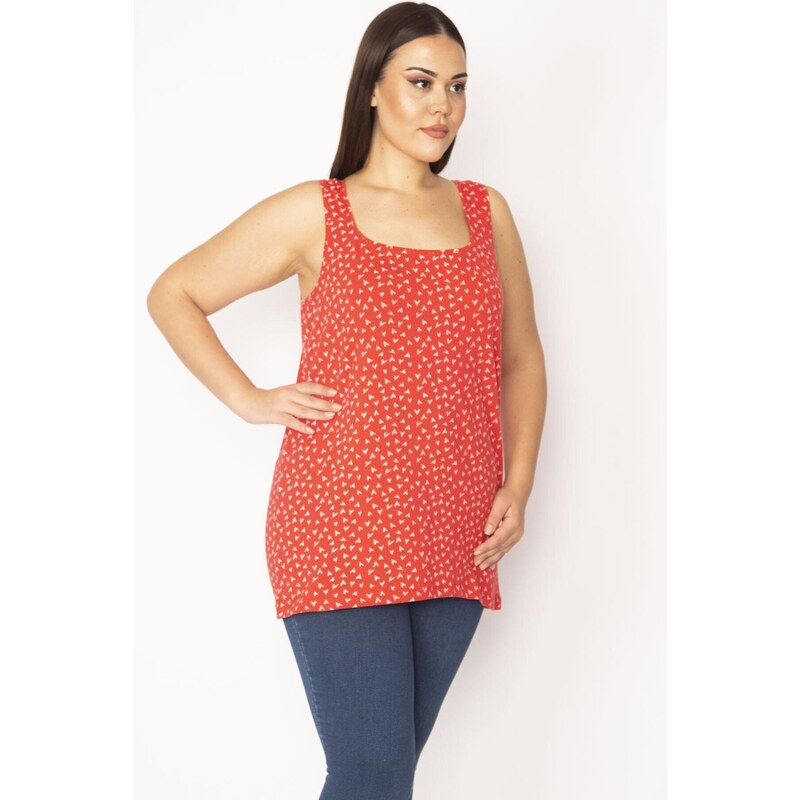 Şans Women's Red Plus Size Cotton Fabric Lycra Tank Top
