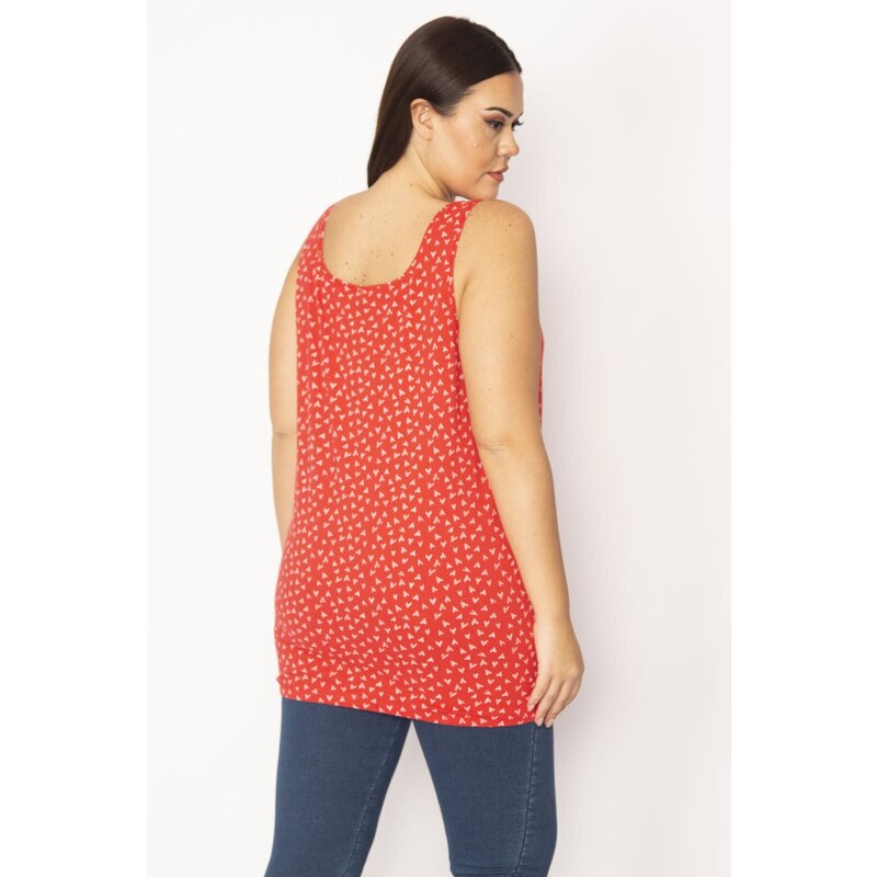 Şans Women's Red Plus Size Cotton Fabric Lycra Tank Top