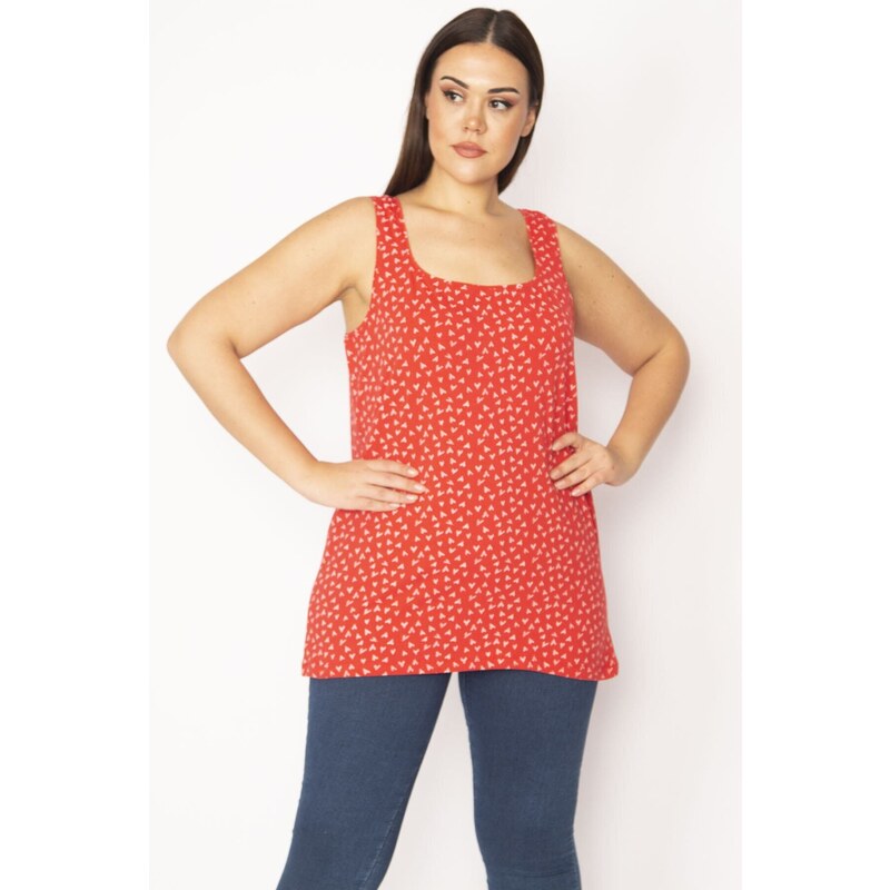 Şans Women's Red Plus Size Cotton Fabric Lycra Tank Top