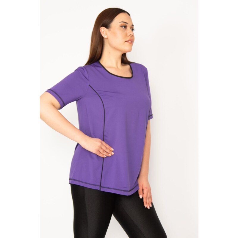 Şans Women's Plus Size Purple Collar Webbing Sports Blouse