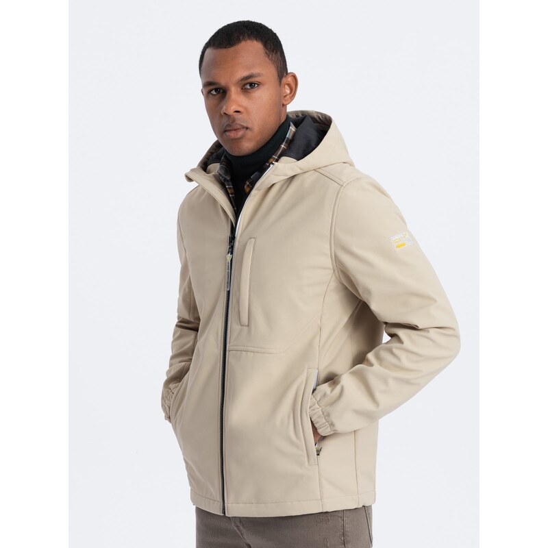 Ombre Men's SOFTSHELL jacket with fleece center - sand