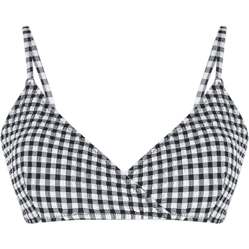 Trendyol černo-bílý Gingham texturovaný trojúhelníkový horní díl bikin