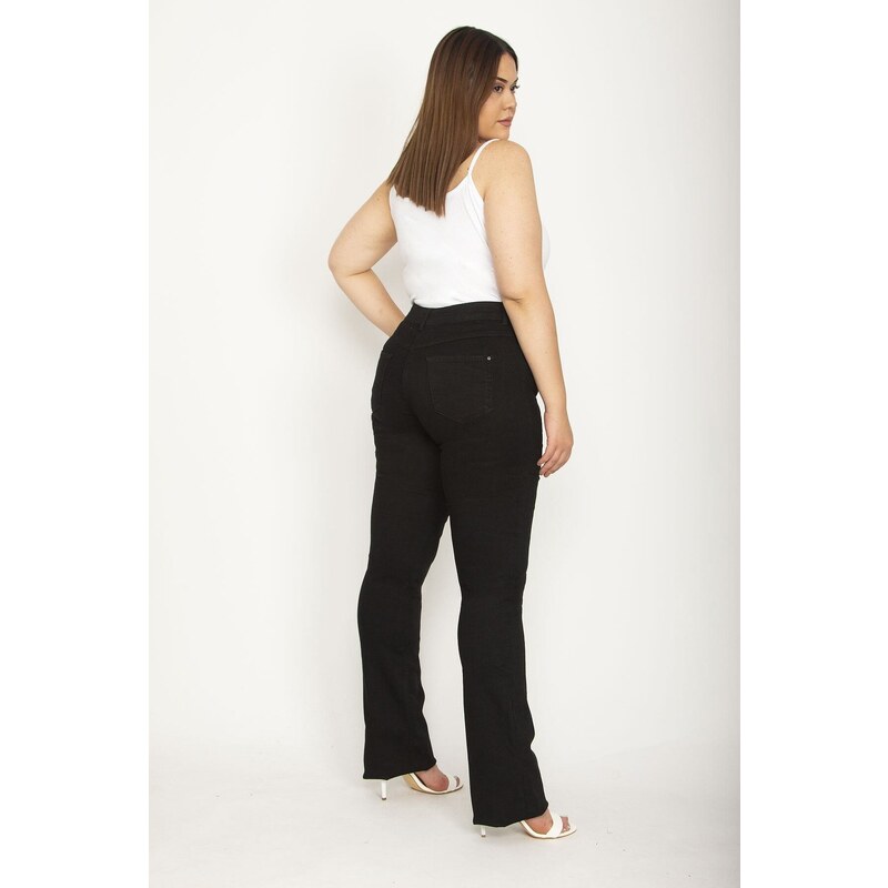 Şans Women's Plus Size Black Lycra 5 Pockets Jeans Trousers