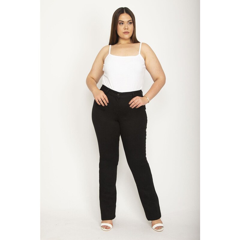 Şans Women's Plus Size Black Lycra 5 Pockets Jeans Trousers