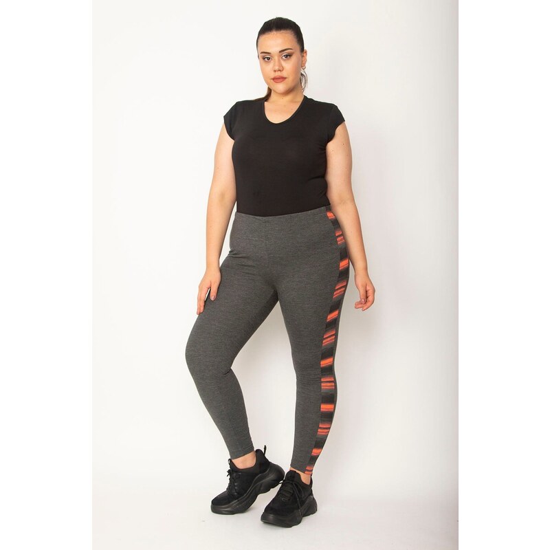 Şans Women's Plus Size Gray Sports Leggings with Side Details