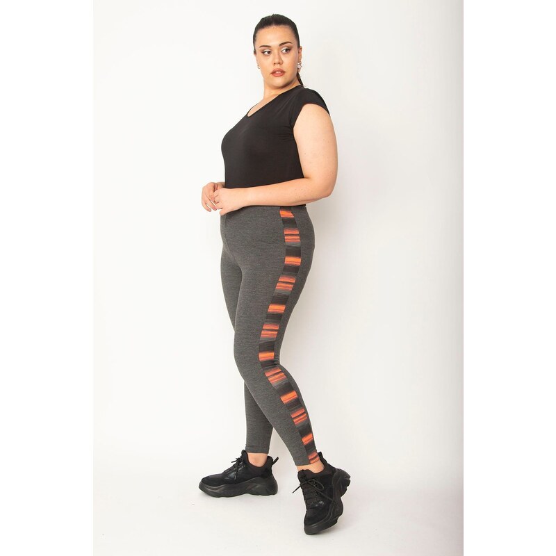 Şans Women's Plus Size Gray Sports Leggings with Side Details