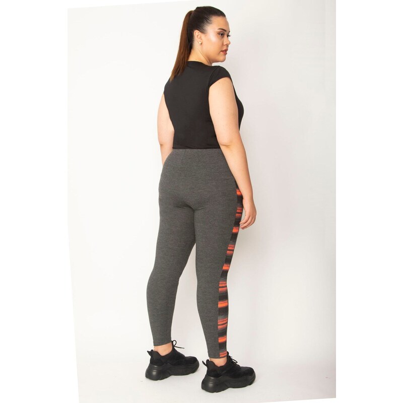 Şans Women's Plus Size Gray Sports Leggings with Side Details