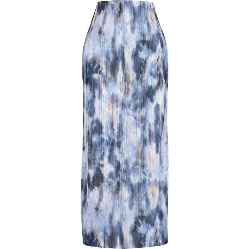 Trendyol Blue Printed Pleat Maxi Knitted Skirt